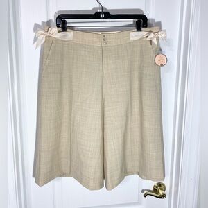 NWT Rebecca Taylor Peach Silky Bow Accented Tan Wool Culottes Size 12
